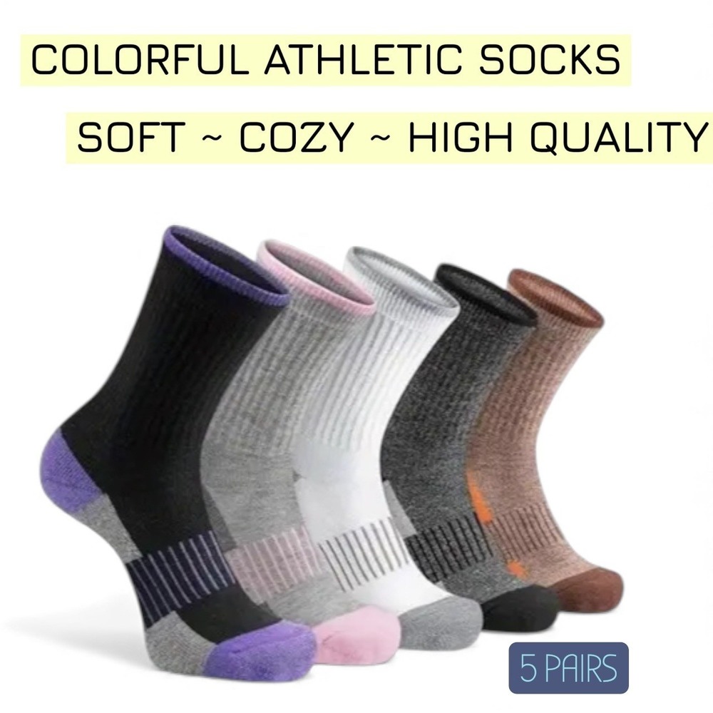 Colorful Athletic Women's Socks 5 PACK‎ Crew Mid Calf High Quality NEW
